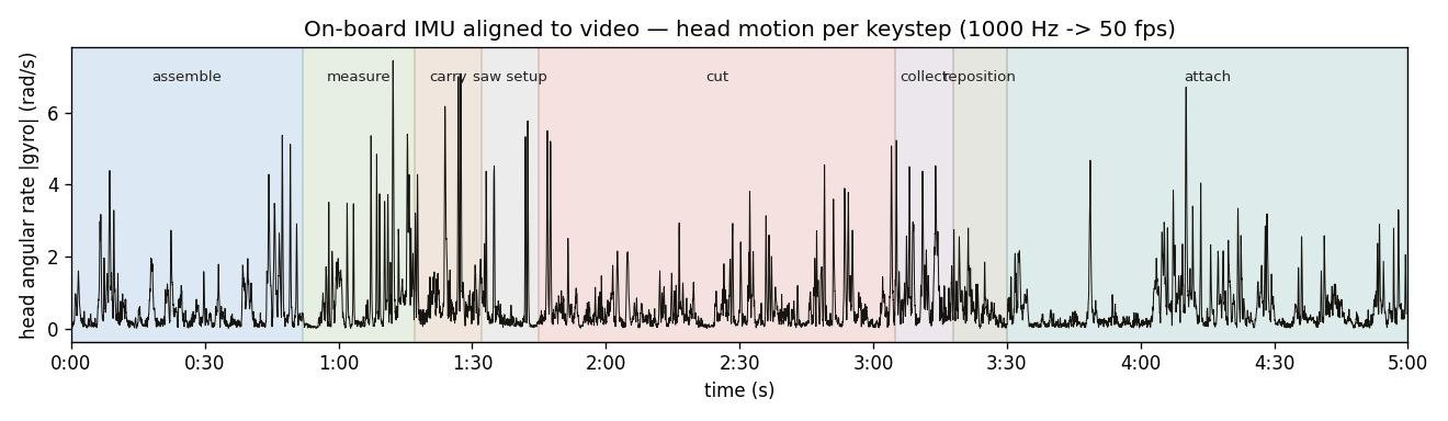 IMU angular rate aligned to video, banded by keystep